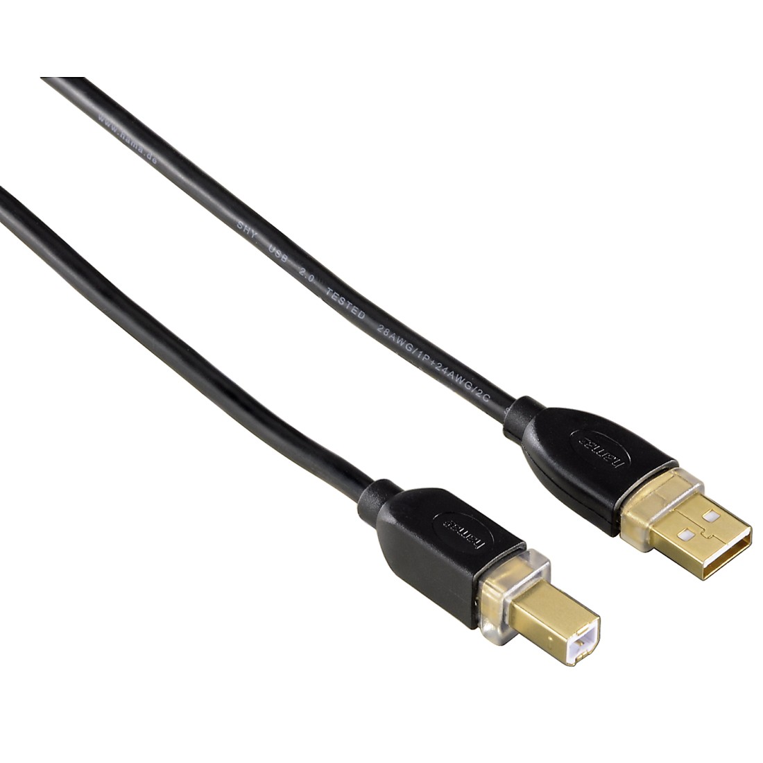 USB 2.0 Cable, verguld, afgeschermd, m, zwart | Hama
