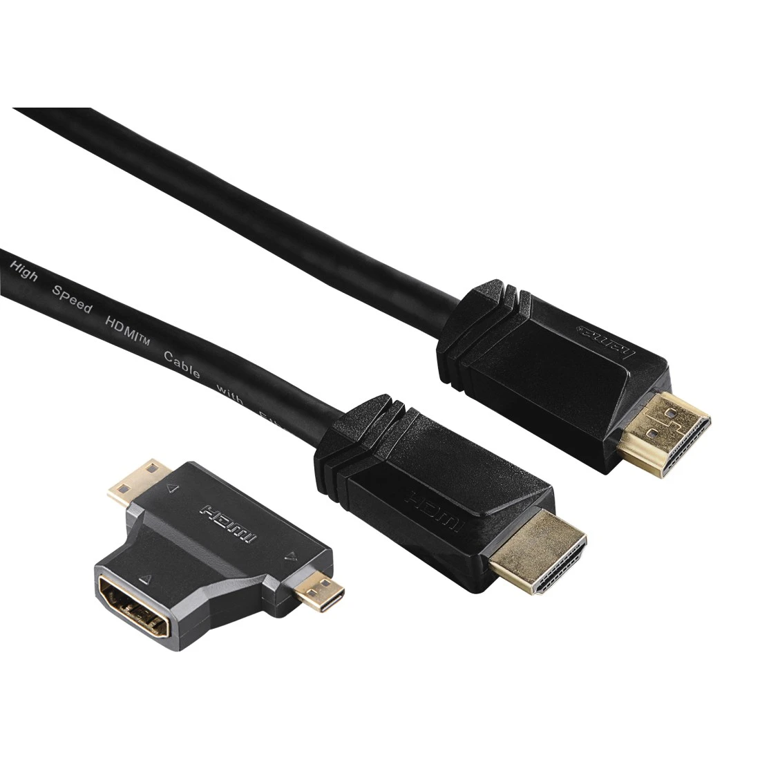 High speed HDMI™-kabel, connector-connector, ethernet, 1,5m + HDMI™-adapter  | Hama