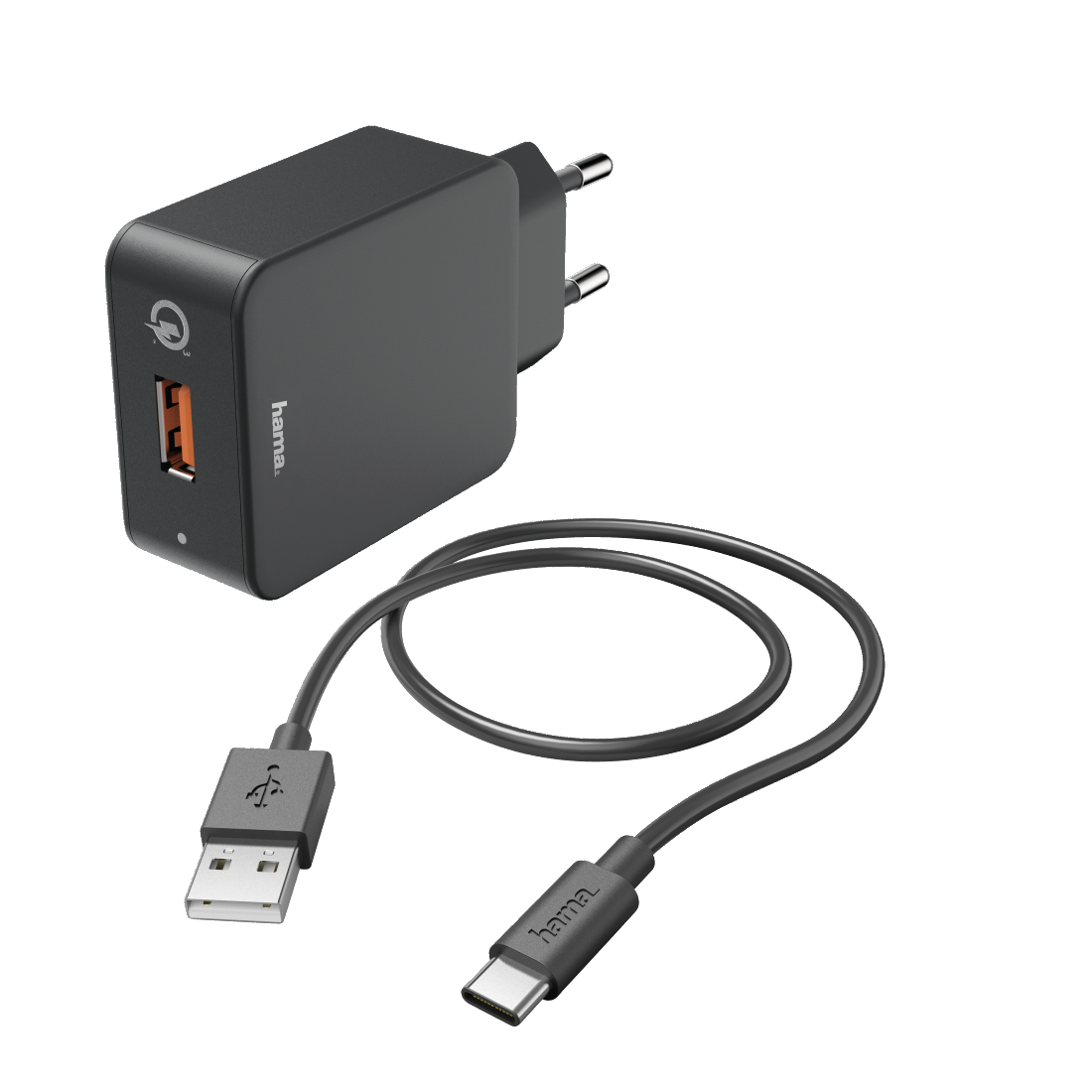 Oplaadset, USB-C, oplader QC 3.0 + USB-C-kabel, 1,5 m, zwart | Hama
