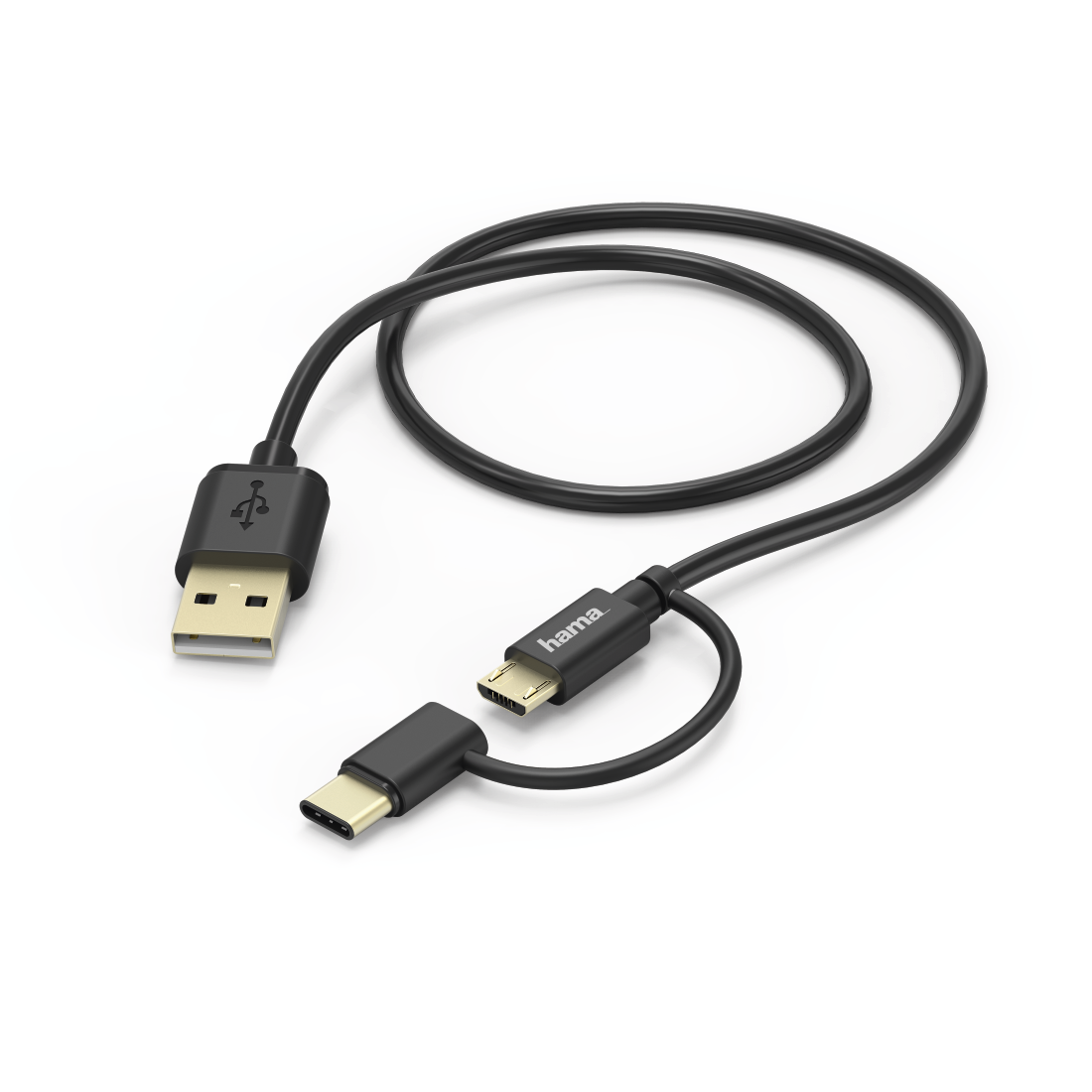 2in1-micro-USB-kabel met USB-Type-C-adapter, 1 m, zwart | Hama