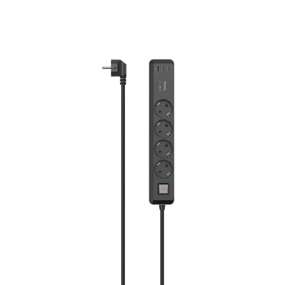 Stekkerdoos, 4-voudig, USB-C/A 65W, PD, schakelaar, 1,4 m, zwart/grijs |  Hama